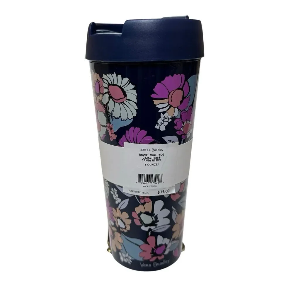 Vera Bradley Travel Mug 16oz Santa Fe Sun Drink Tumbler Cup NIB